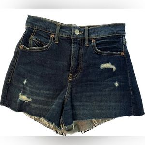 ⭐️ OLD NAVY ⭐️ HIGHER HIGH RISE DISTRESSED DARK WASH DENIM SHORTS SIZE 0